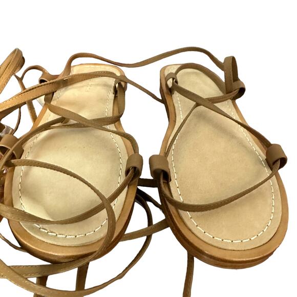 Rag & Bone Gladiator Sandal SIZE 6.5 Tan Festival Gold Ankle Wrap Laces $375 NEW - Picture 5 of 11